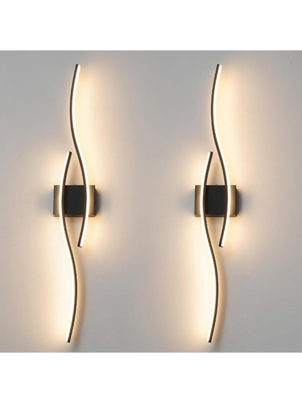 Dimmable LED Wall Sconce Set of 2 with Remote Control - Modern Black Lighting